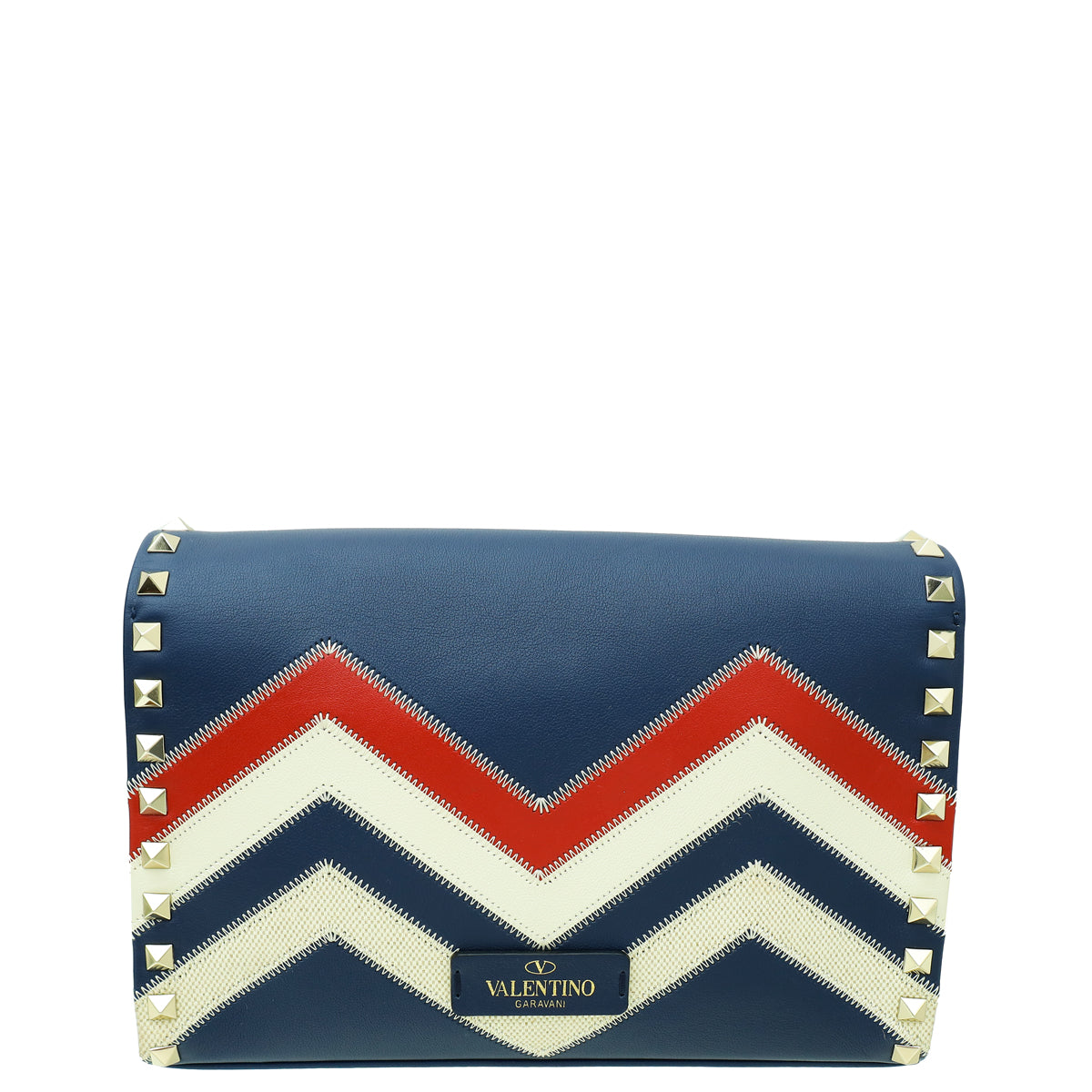 Valentino Tricolor Rockstud Chevron Print Flap Shoulder Bag