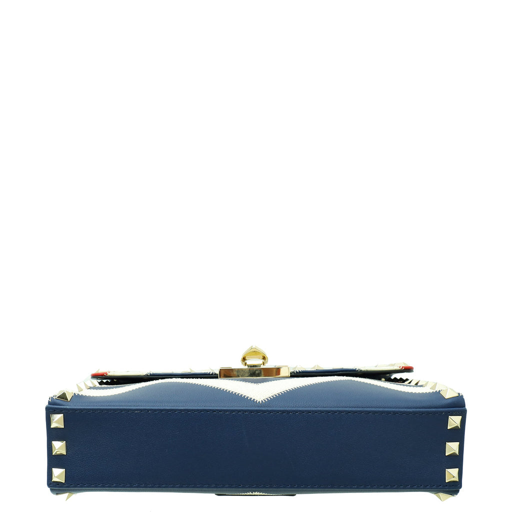 Valentino Tricolor Rockstud Chevron Print Flap Shoulder Bag