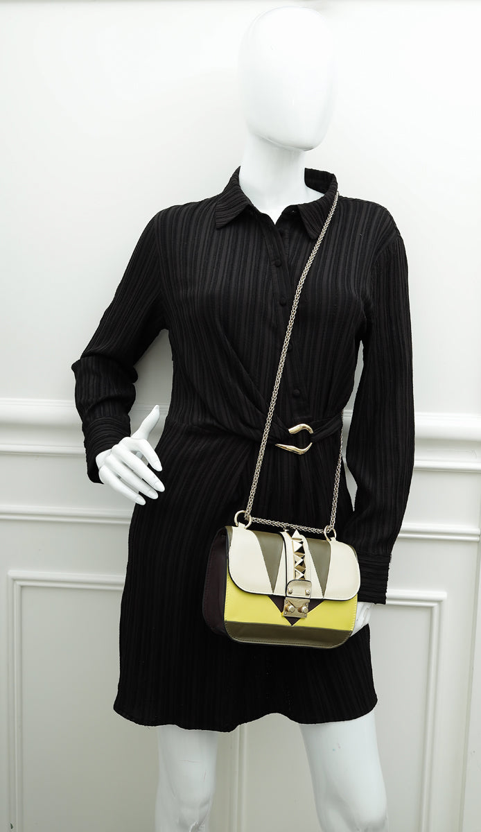 Valentino Multicolor Colorblock Rockstud Glam Lock Bag