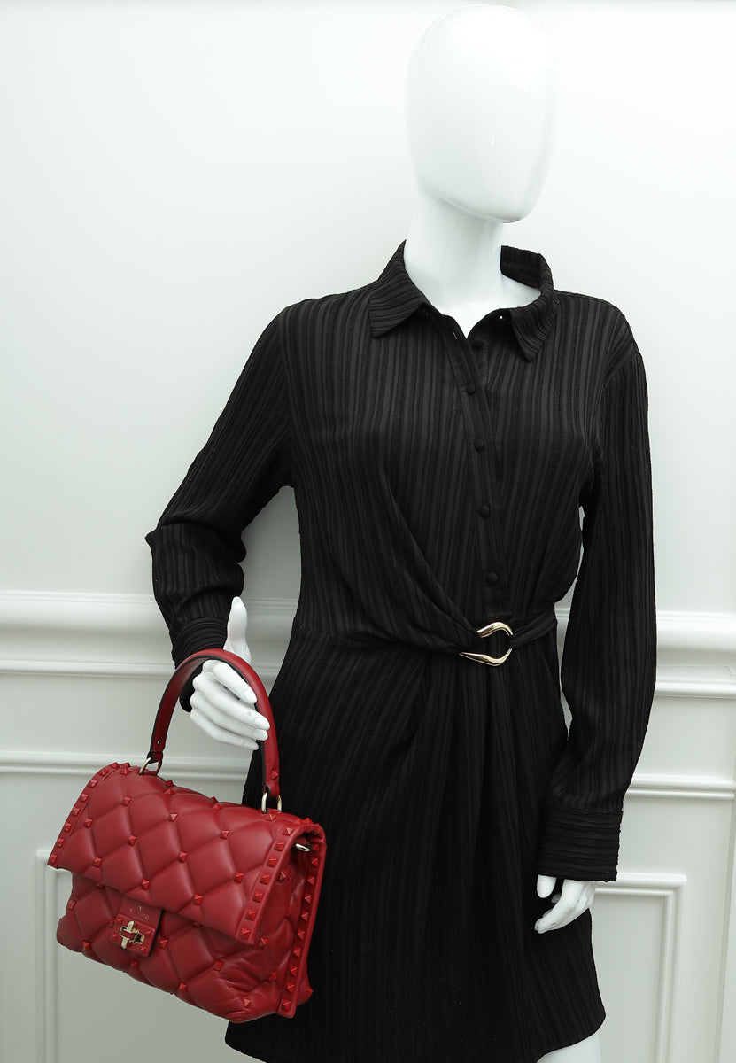 Valentino Red Candystud Top Handle Medium Bag