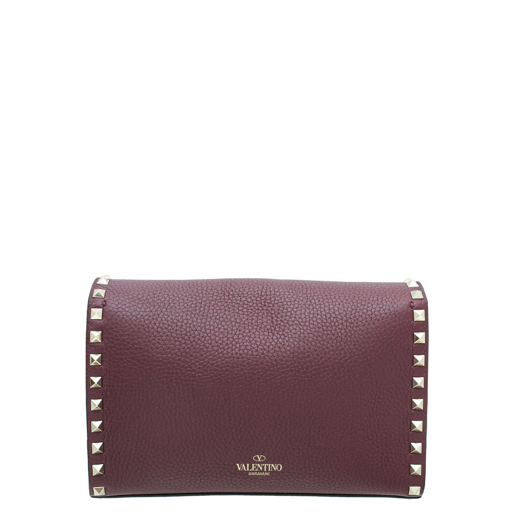 Valentino Burgundy Rockstud Flap Small Crossbody Bag