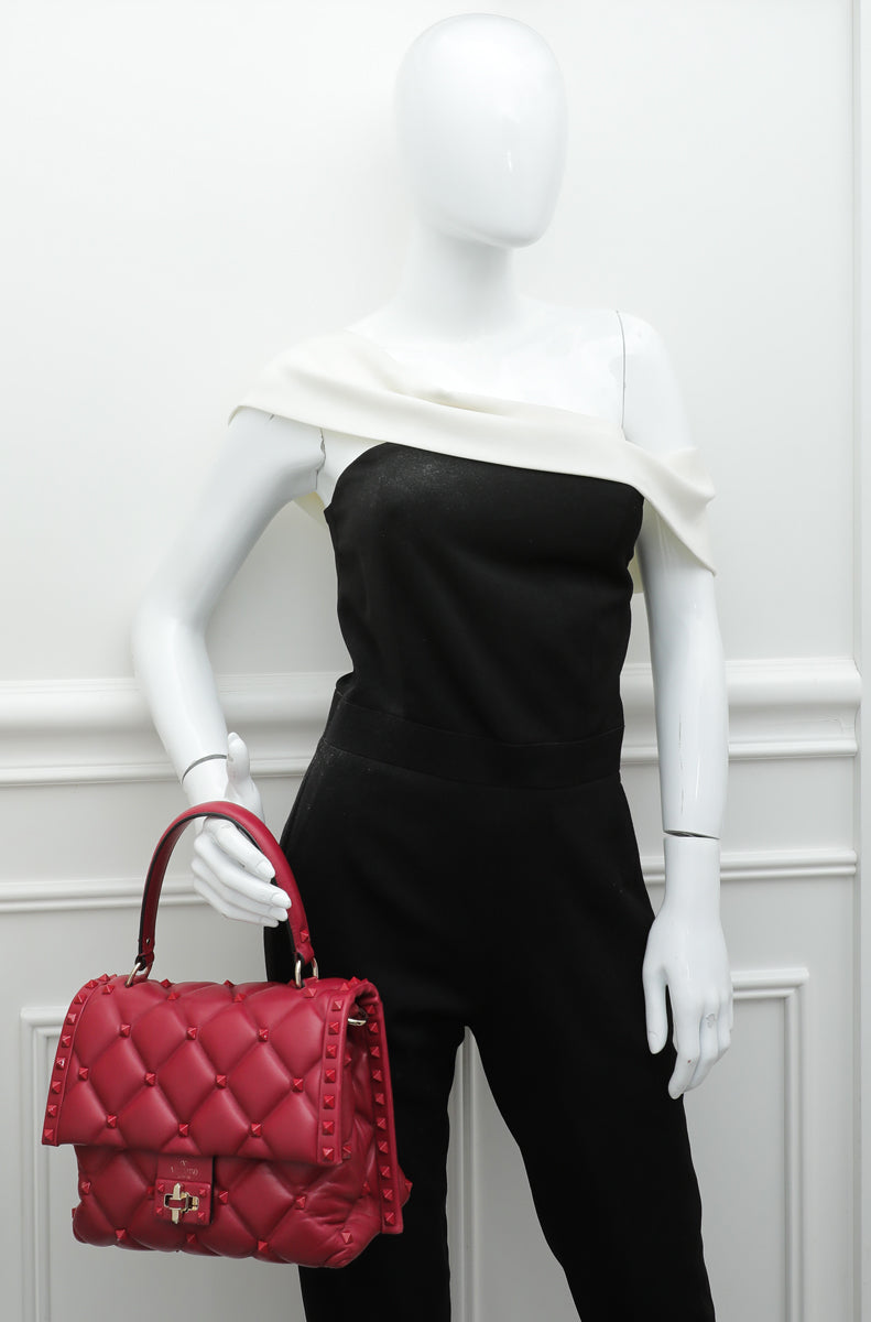 Valentino Red Candystud Top Handle Medium Bag