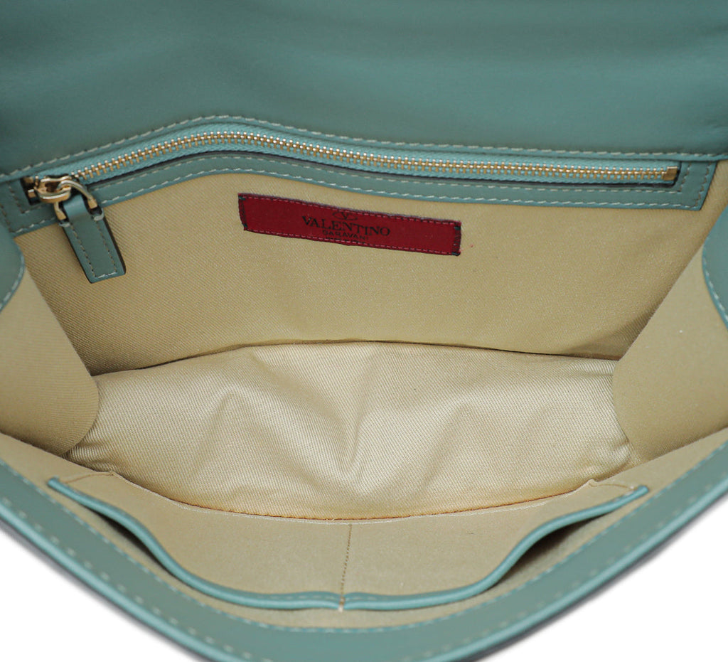 Valentino Aqua Green Glamlock Rockstud Medium Flap Chain Bag