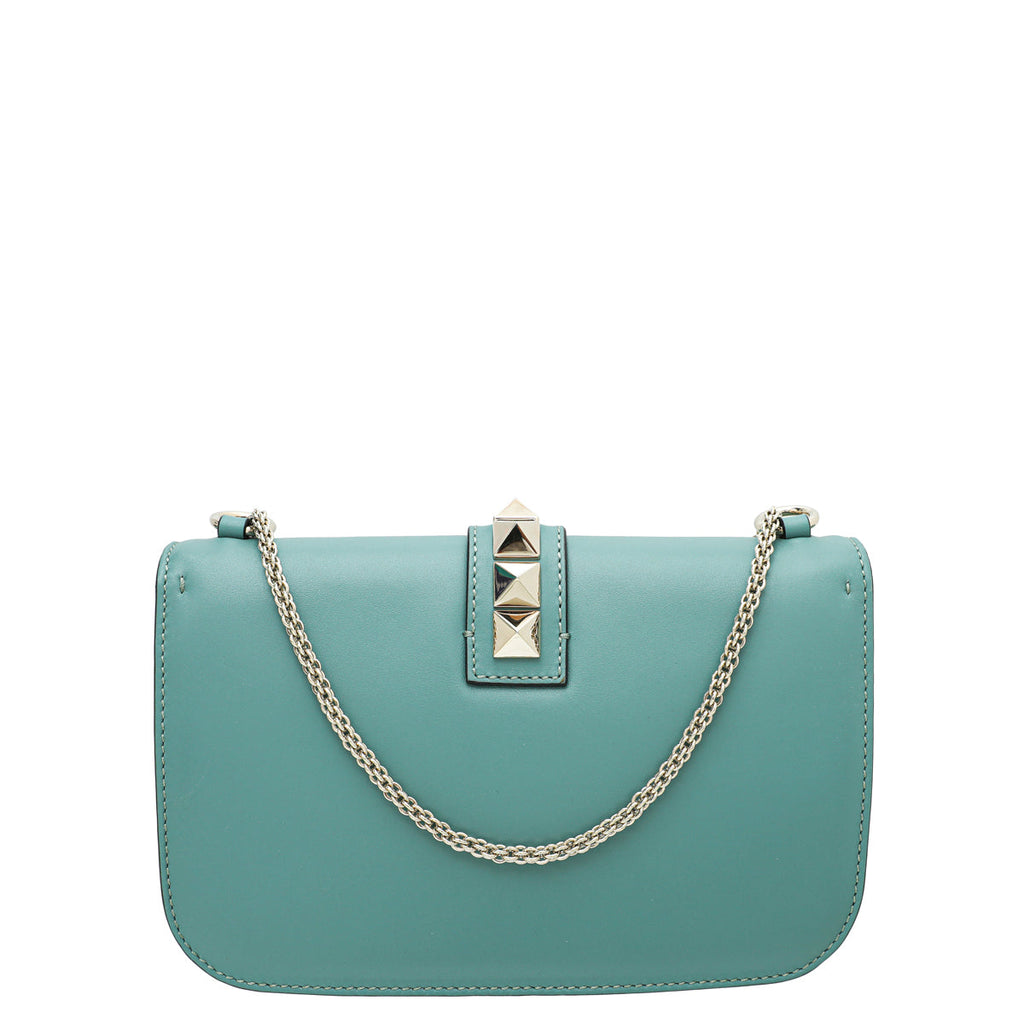 Valentino Aqua Green Glamlock Rockstud Medium Flap Chain Bag
