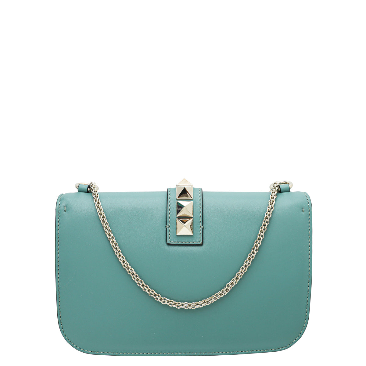 Valentino Aqua Green Glamlock Rockstud Medium Flap Chain Bag