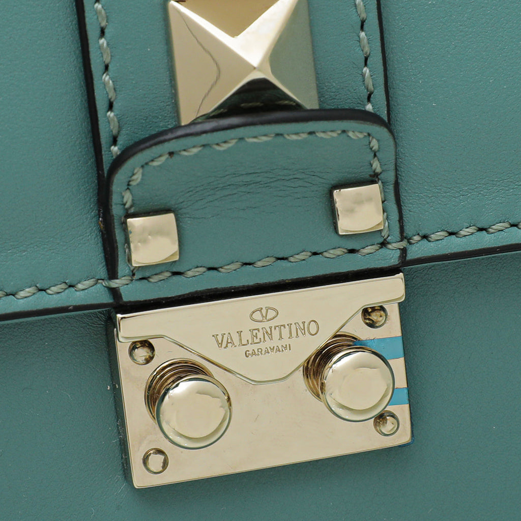 Valentino Aqua Green Glamlock Rockstud Medium Flap Chain Bag
