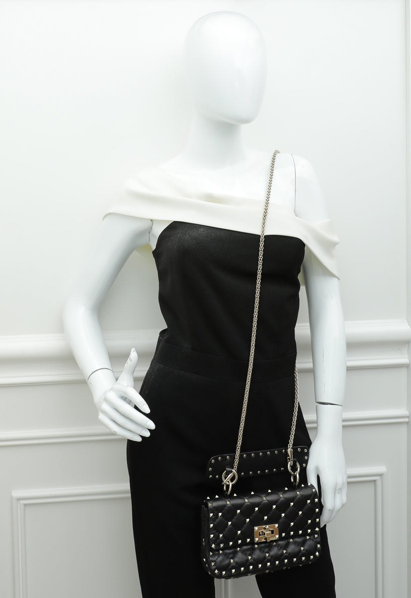 Valentino Black Spike Rockstud Small Flap Bag