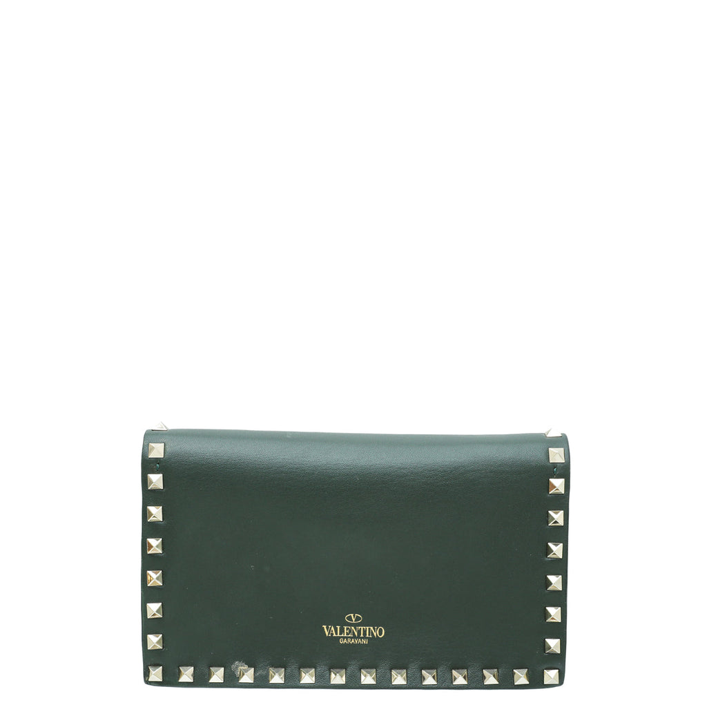 Valentino Forest Green Rockstud Wristlet Clutch