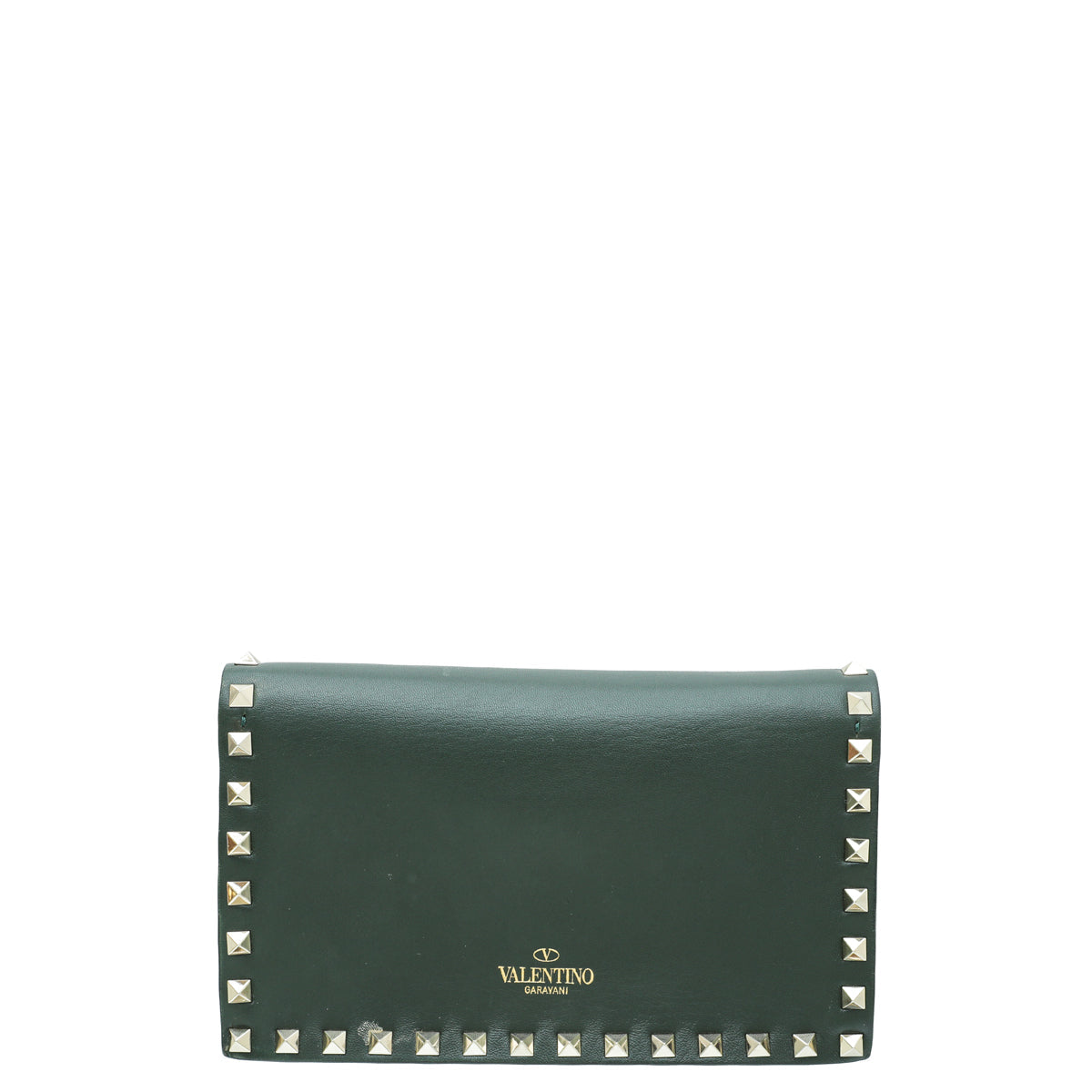 Valentino Forest Green Rockstud Wristlet Clutch