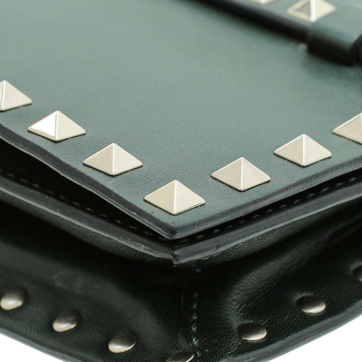 Valentino Forest Green Rockstud Wristlet Clutch