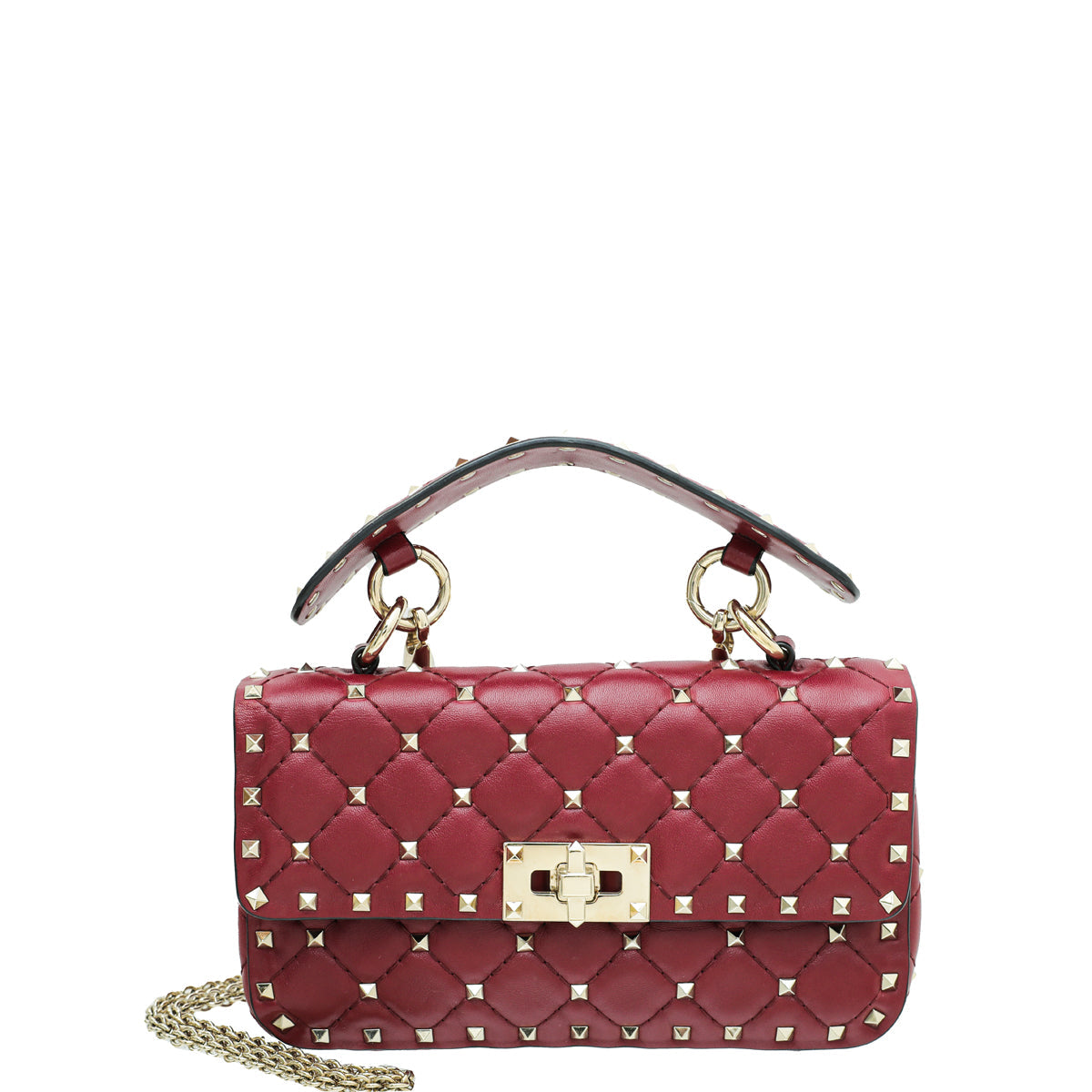 Valentino Burgundy Rockstud Spike Small Chain Bag
