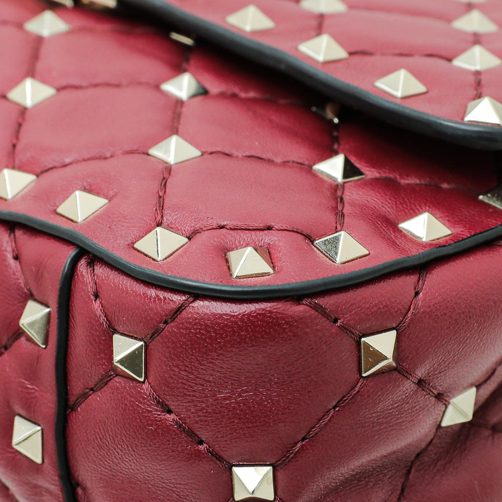 Valentino Burgundy Rockstud Spike Small Chain Bag