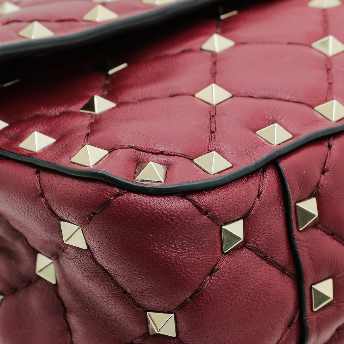 Valentino Burgundy Rockstud Spike Small Chain Bag