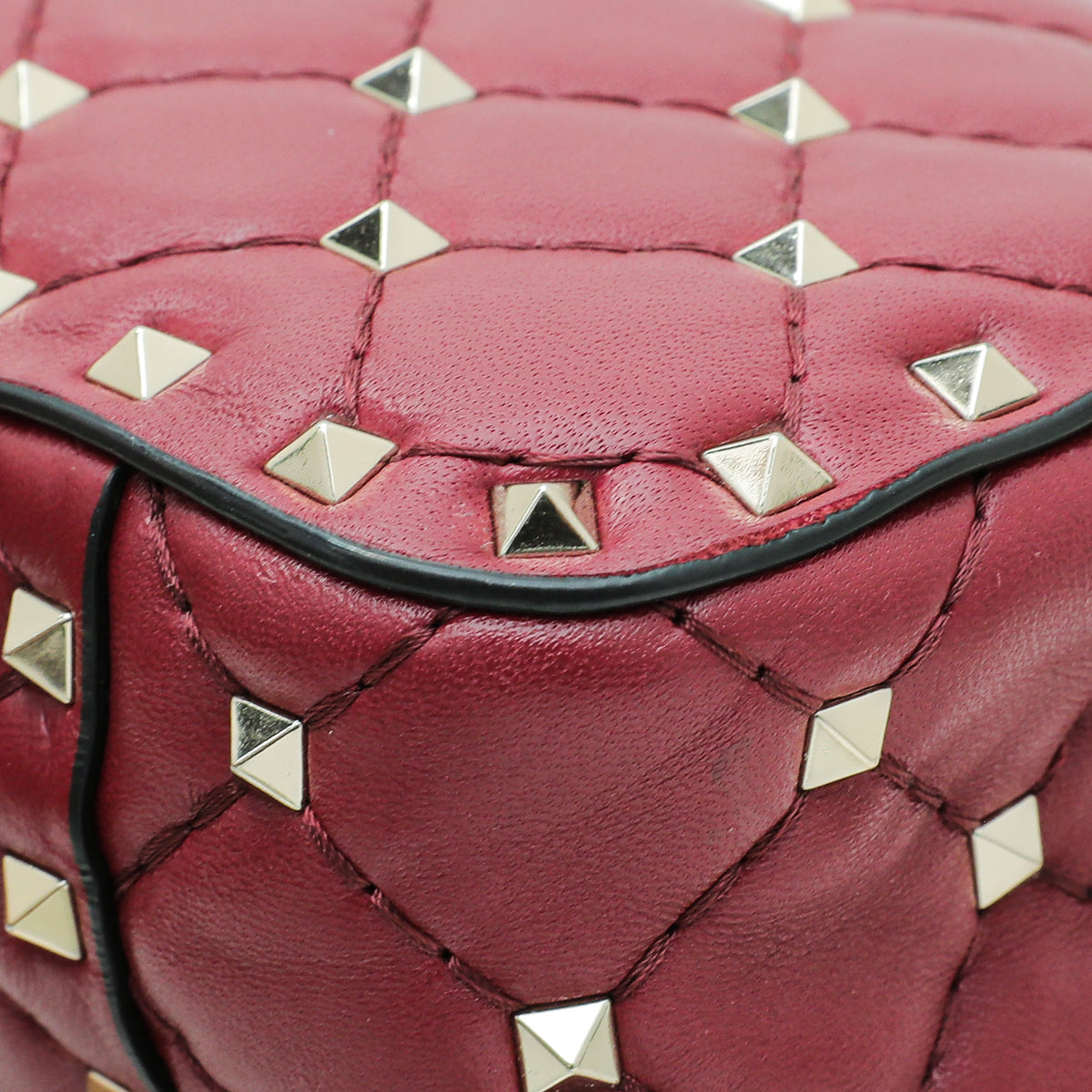 Valentino Burgundy Rockstud Spike Small Chain Bag