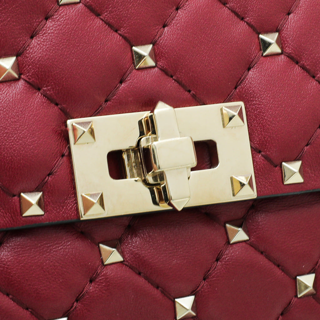 Valentino Burgundy Rockstud Spike Small Chain Bag