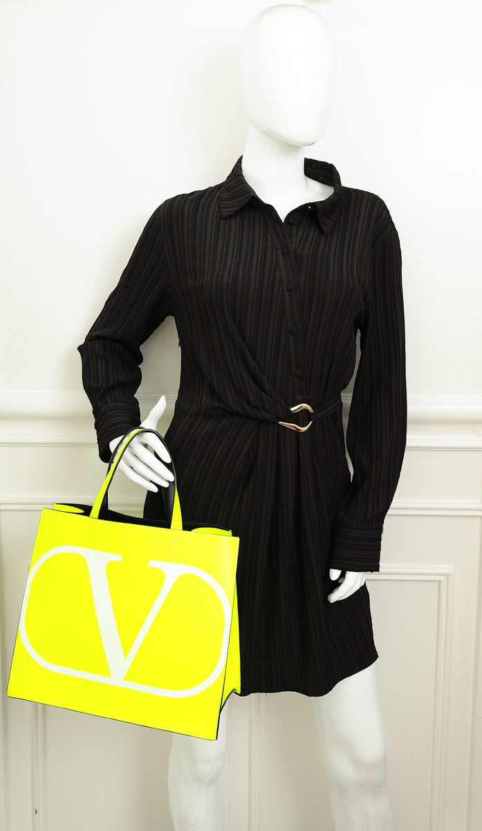 Valentino Neon Yellow VLogo Print Tote Bag