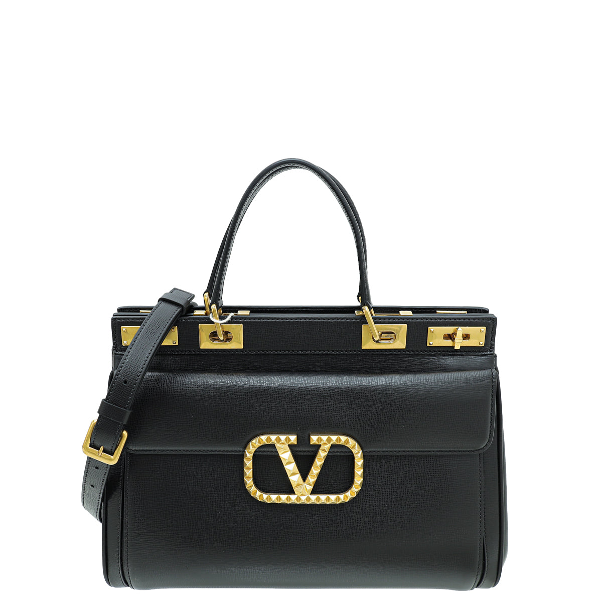 Valentino Black Rockstud Alcove Top-Handle Large Bag