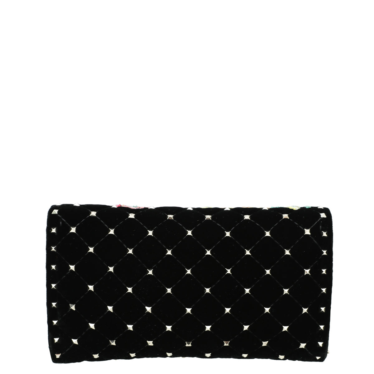 Valentino Black Multicolor Velvet Sequins Spike Rockstud Wallet On Chain