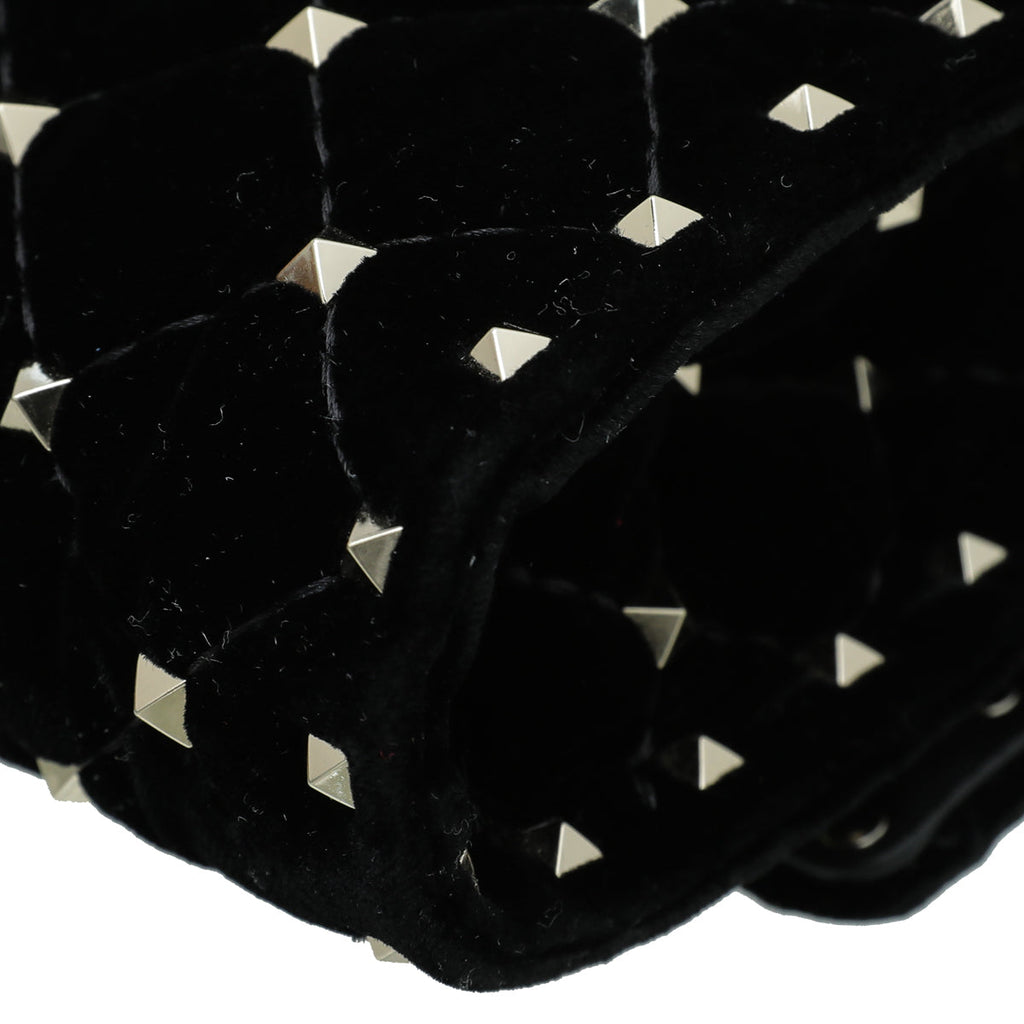 Valentino Black Multicolor Velvet Sequins Spike Rockstud Wallet On Chain
