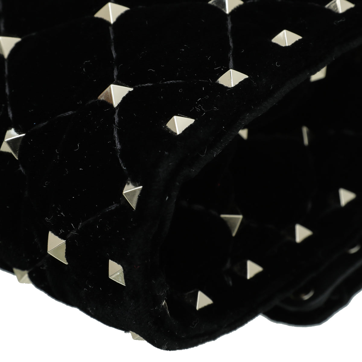 Valentino Black Multicolor Velvet Sequins Spike Rockstud Wallet On Chain