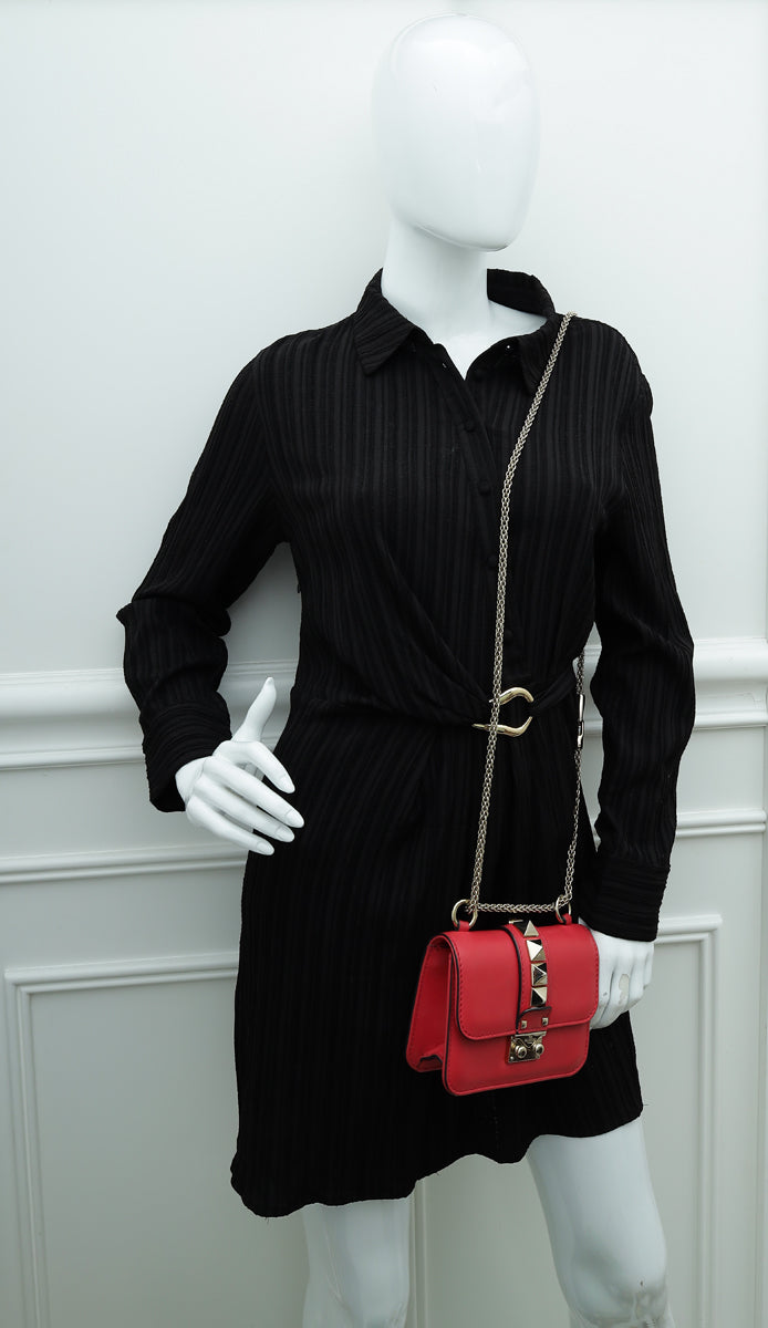 Valentino Red Glamlock Mini Chain Shoulder Bag