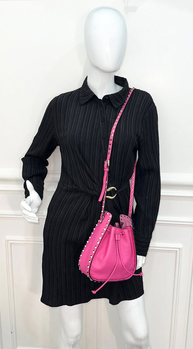 Valentino Fuchsia Rockstud Drawstring Crossbody Bag