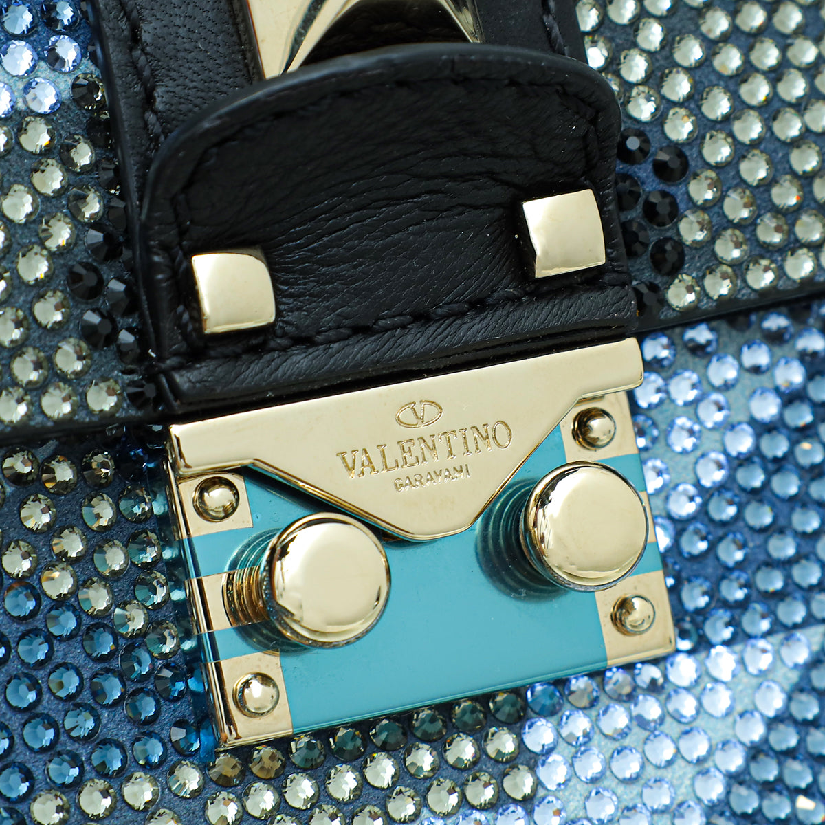 Valentino Bicolor Crystal Glam Lock Rockstud Small Shoulder Bag