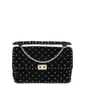 Valentino Black Rockstud Spike Flap Large Shoulder Bag
