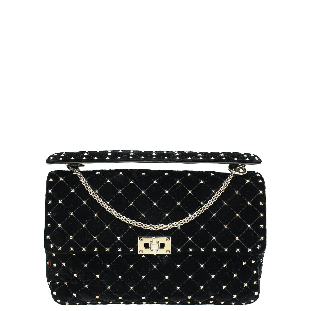 Valentino Black Rockstud Spike Flap Large Shoulder Bag
