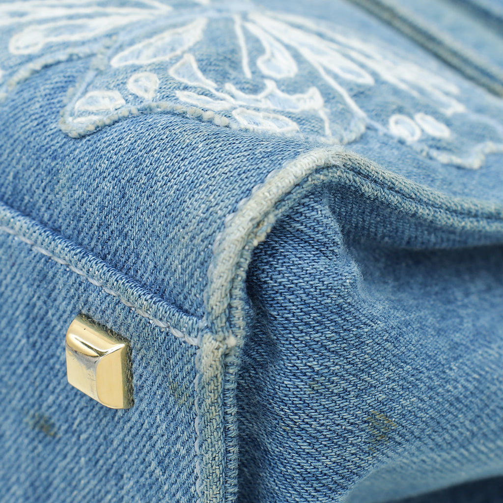 Valentino Blue Denim Butterfly Embroidered My Rockstud Frame Small Bag