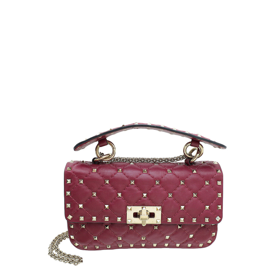 Valentino Dark Fuchsia Rockstud Spike Small Shoulder Bag