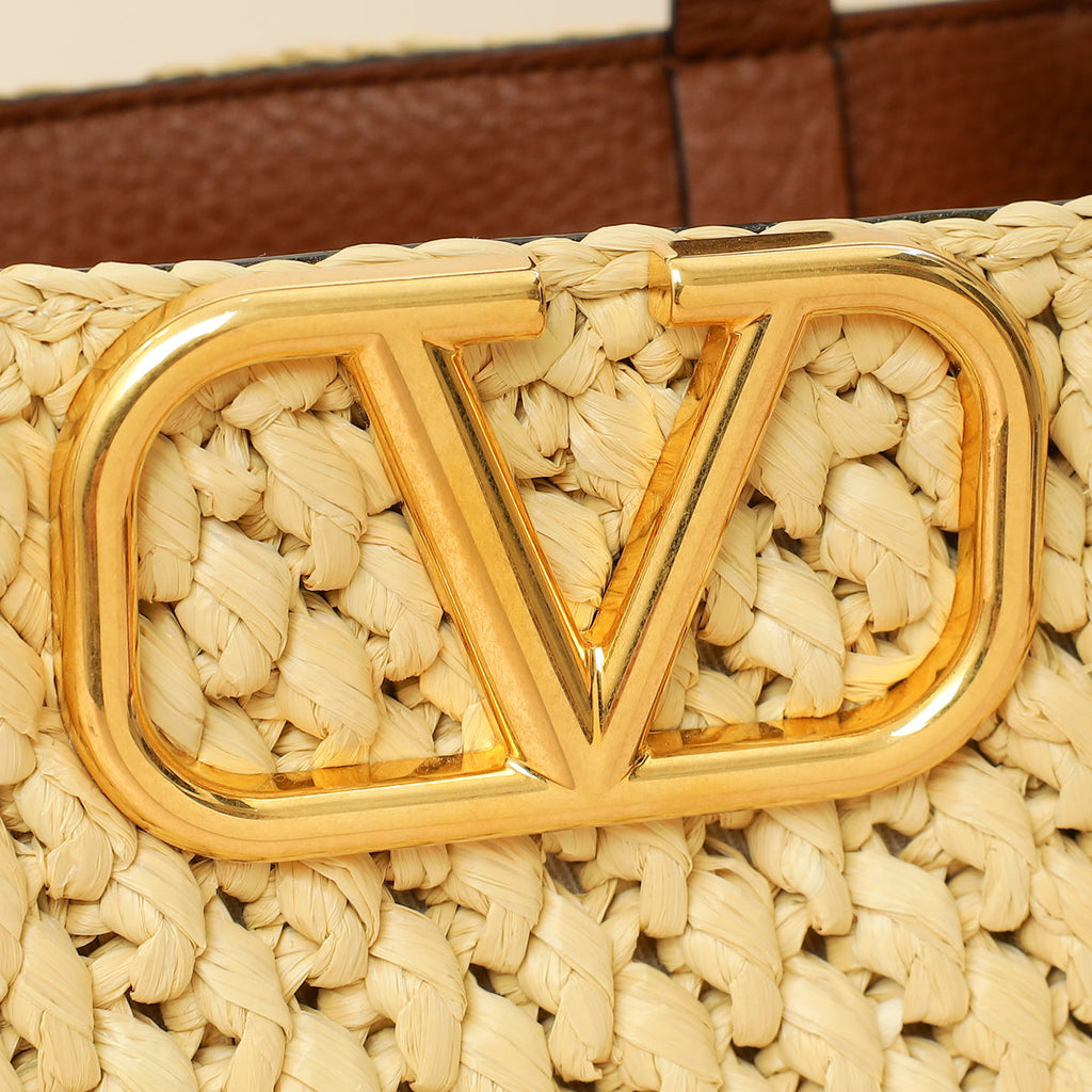Valentino Bicolor Vlogo Signature Raffia Top Handle Bag