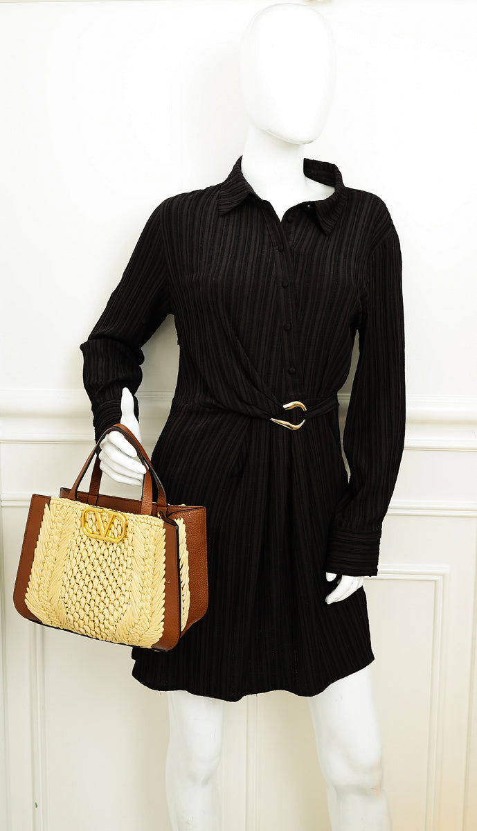 Valentino Bicolor Vlogo Signature Raffia Top Handle Bag
