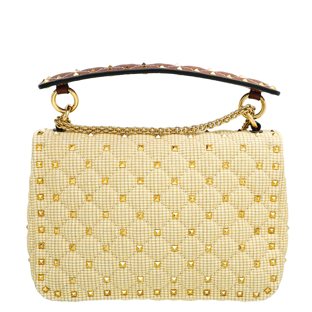 Valentino Beige Spike Rockstud Medium Flap Bag