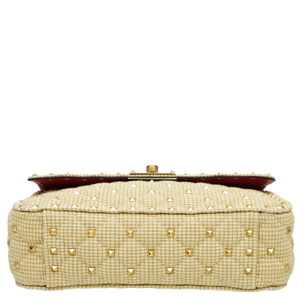 Valentino Beige Spike Rockstud Medium Flap Bag