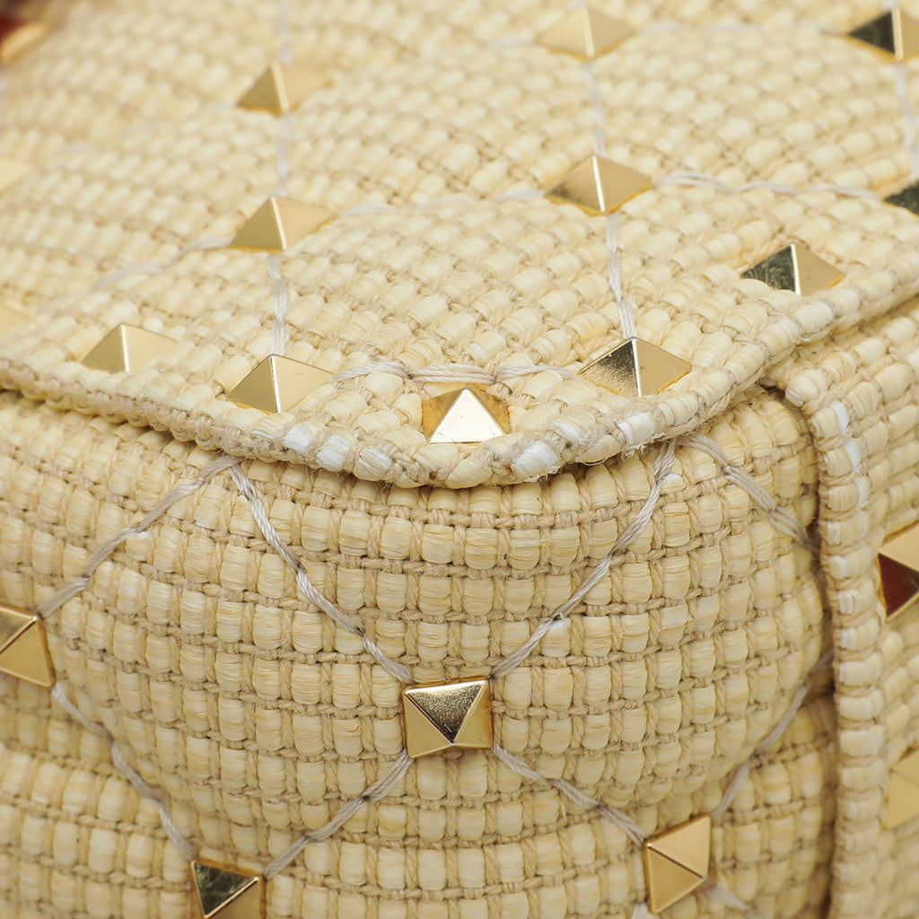 Valentino Beige Spike Rockstud Medium Flap Bag