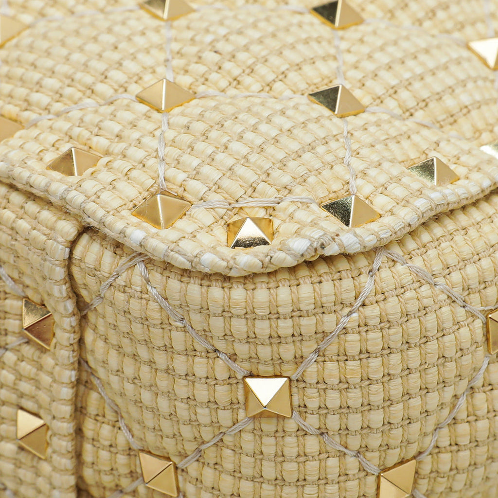 Valentino Beige Spike Rockstud Medium Flap Bag