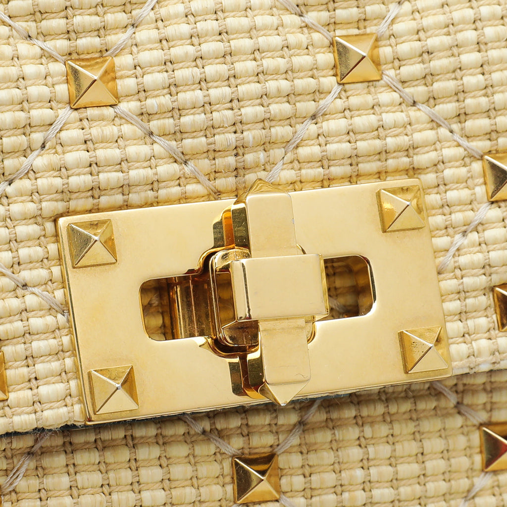 Valentino Beige Spike Rockstud Medium Flap Bag