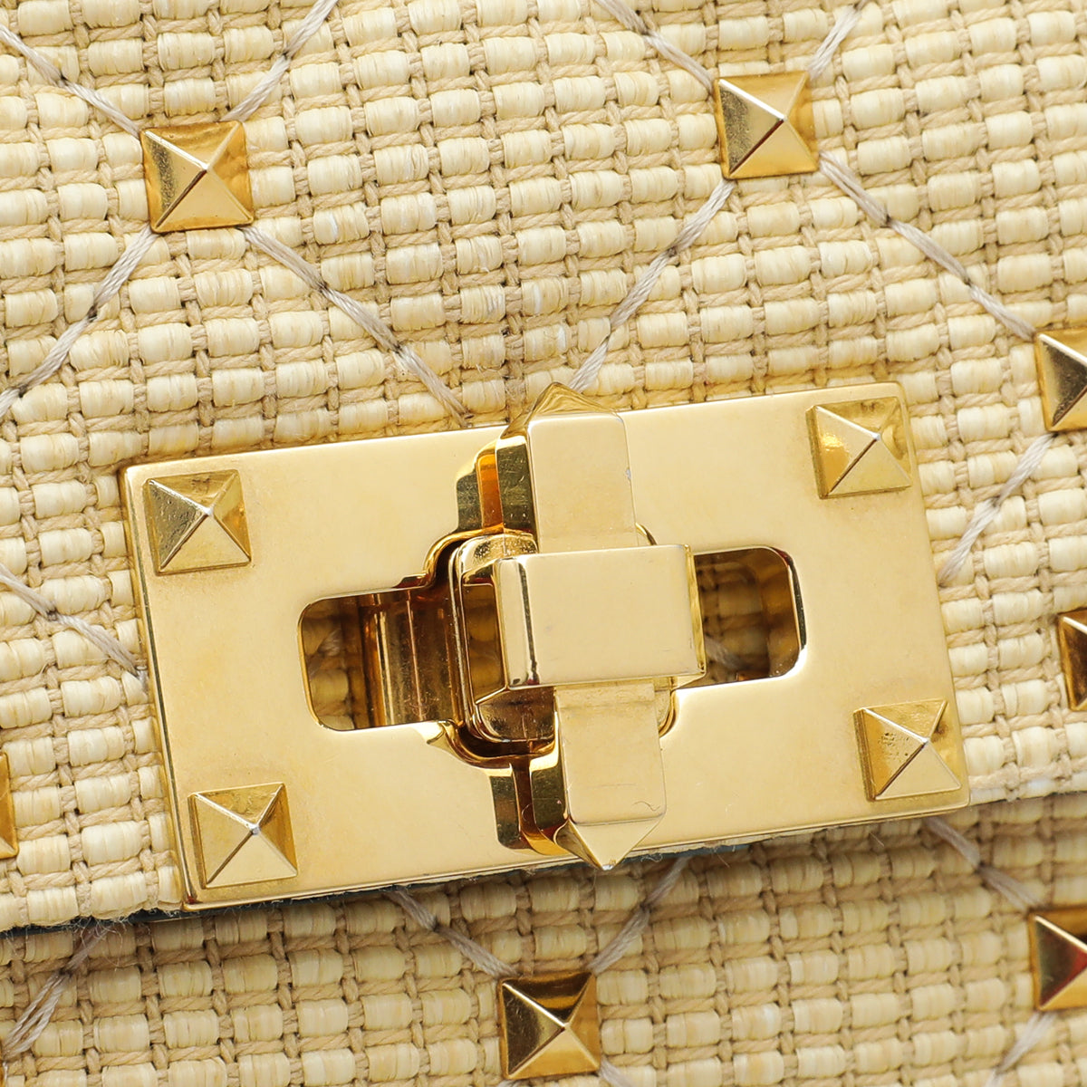 Valentino Beige Spike Rockstud Medium Flap Bag