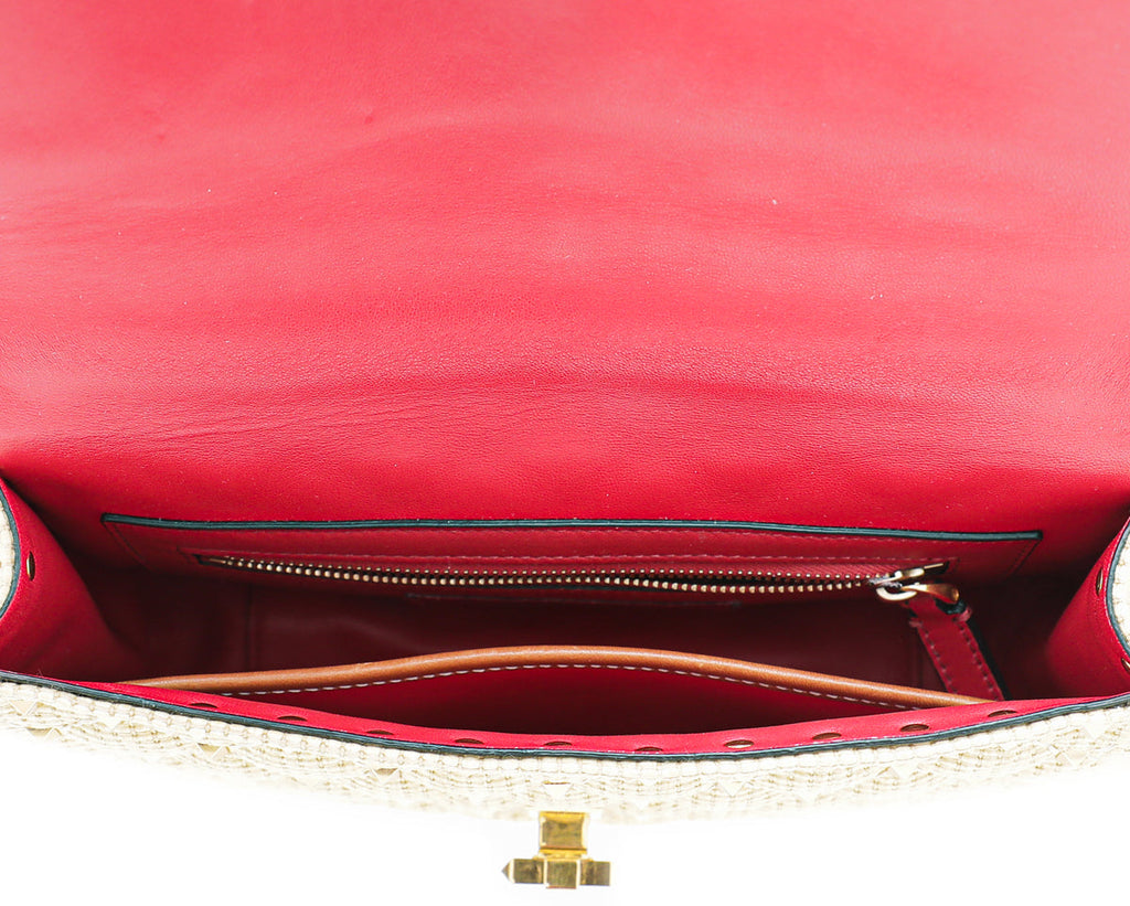 Valentino Beige Spike Rockstud Medium Flap Bag