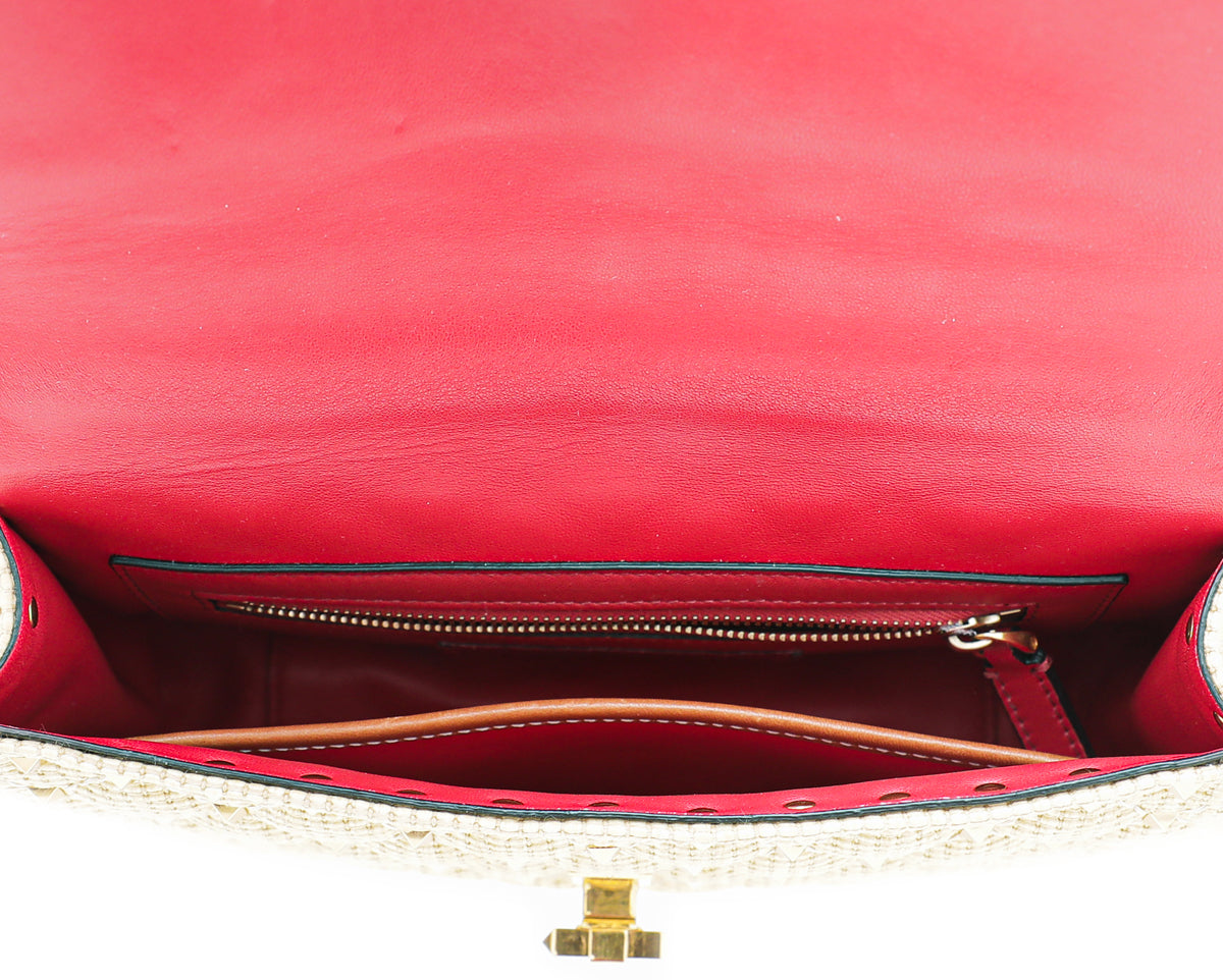 Valentino Beige Spike Rockstud Medium Flap Bag