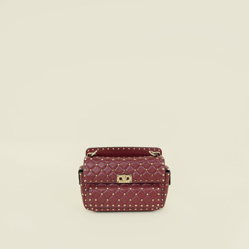 Valentino Burgundy Spike Rockstud Multipocket Flap Bag