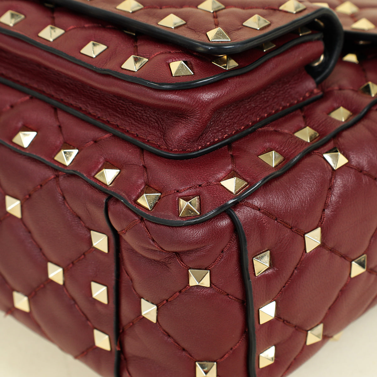 Valentino Burgundy Spike Rockstud Multipocket Flap Bag