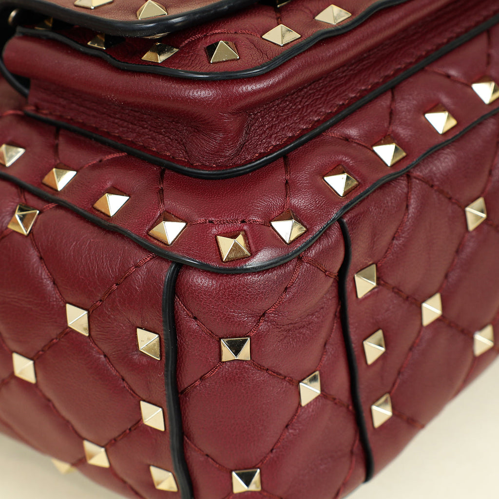 Valentino Burgundy Spike Rockstud Multipocket Flap Bag
