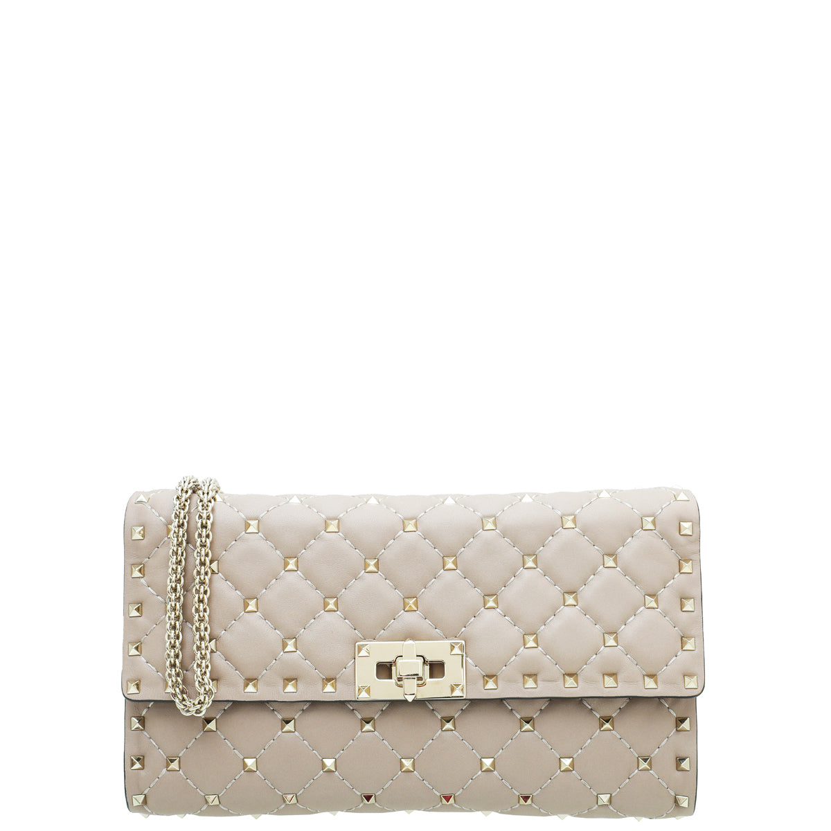 Valentino Nude Poudre Rockstud Spike Chain Clutch Bag