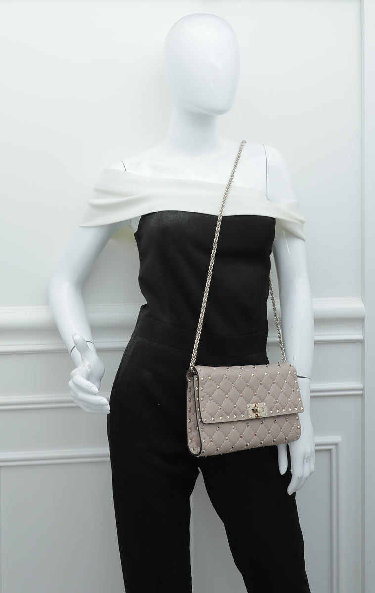 Valentino Nude Poudre Rockstud Spike Chain Clutch Bag