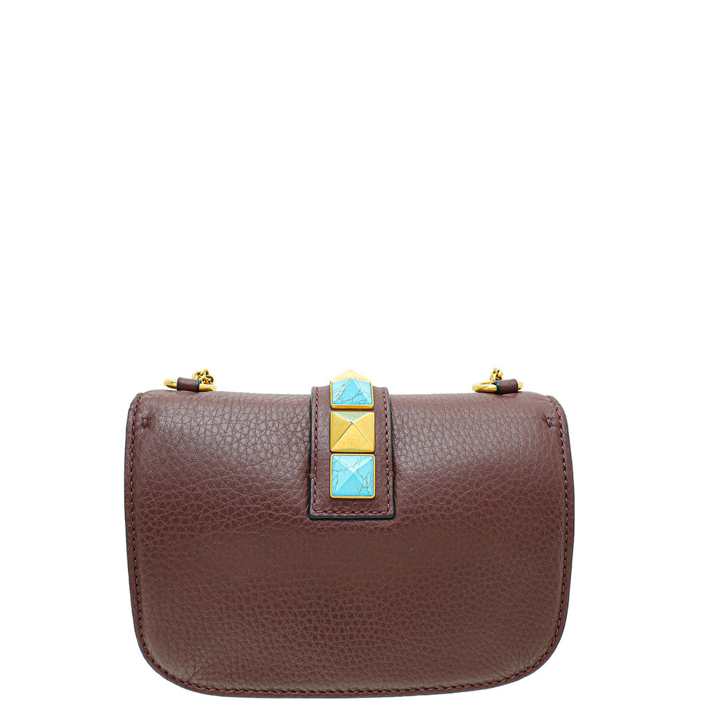 Valentino Burgundy Rockstud Glam Lock Small Chain Bag