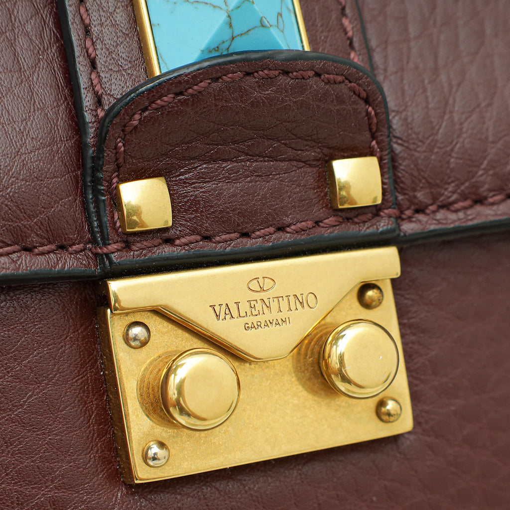 Valentino Burgundy Rockstud Glam Lock Small Chain Bag