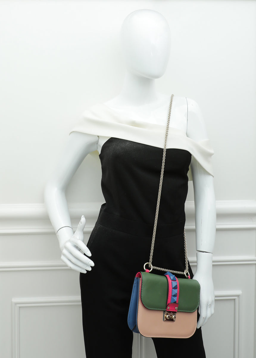 Valentino Multicolor Colorblock Rockstud Glam Lock Flap Bag