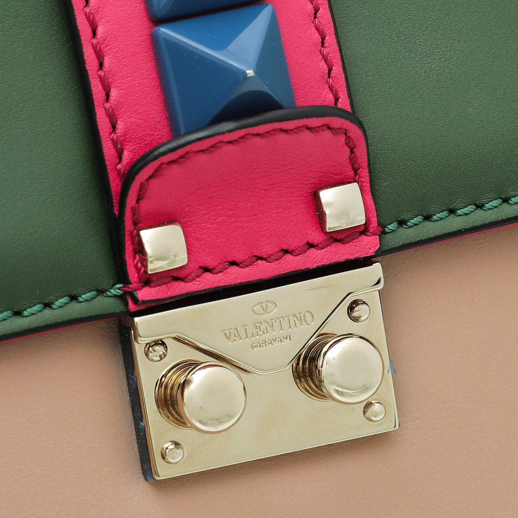 Valentino Multicolor Colorblock Rockstud Glam Lock Flap Bag